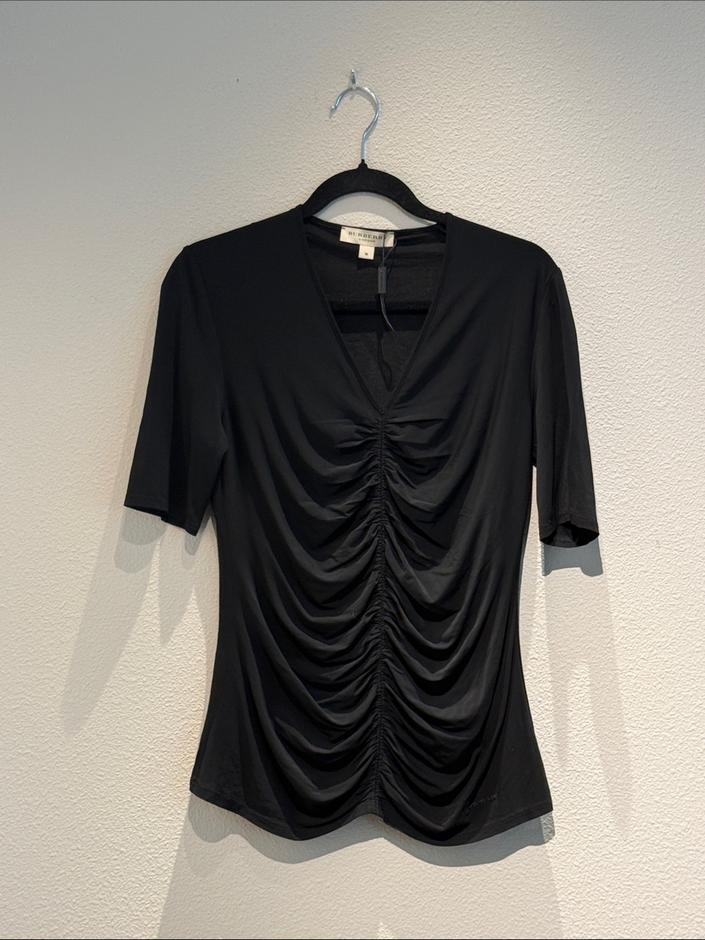 Black Ruched V-Neck Short Sleeve Tee